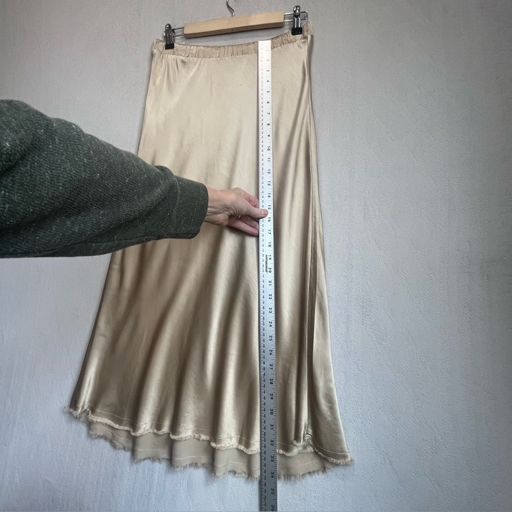 NWT National Ltd Mable Gold Satin Midi Skirt Sz M Bias Cut Elastic Waistband - Picture 7 of 16